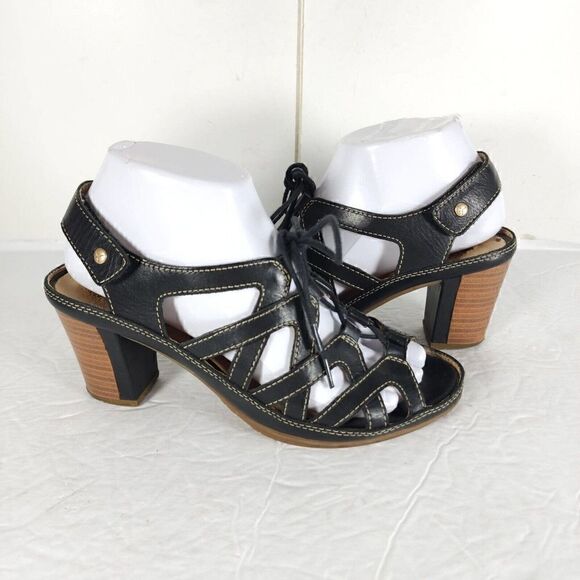 Pikolinos Women's US7-7,5 EU38 Java Black Leather Peep Toe Slingback Sandals - Picture 9 of 16